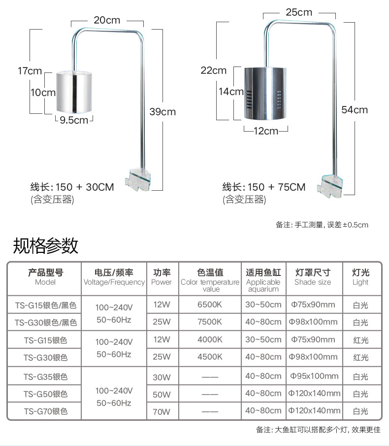 Silver or Black Colour- Planted light 25W or 12W